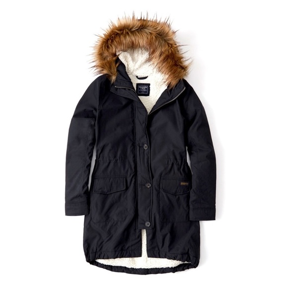 Abercrombie & Fitch Sherpa-lined Military Parka - Black XXS - Picture 1 of 11